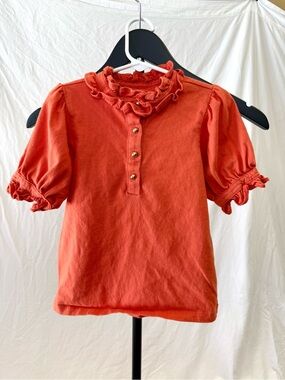 Janie and Jack Coral Ruffle Neck Puff Sleeve Top